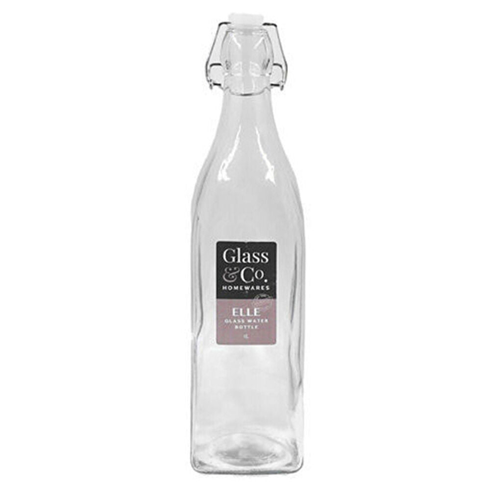 Glass & CO Elle Tall Leak-Proof Clip Lid Square Water Bottle 1L Clear (6 Pack) — image 2