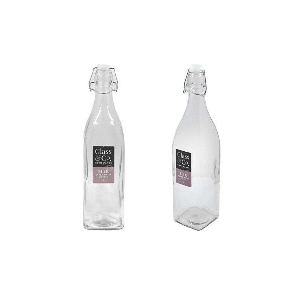 Glass & CO Elle Tall Leak-Proof Clip Lid Square Water Bottle 1L Clear (6 Pack) — image 3