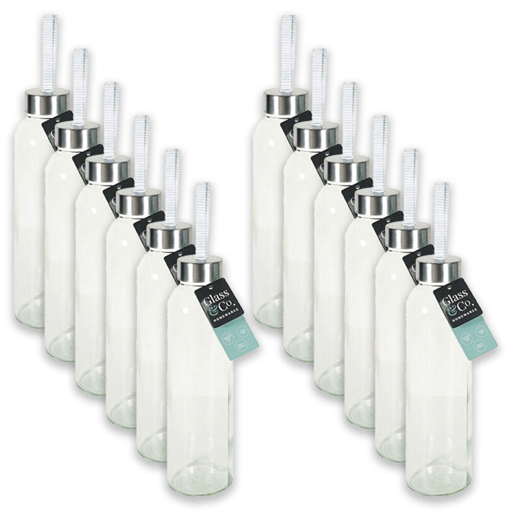 Glass & CO Large Silver Screw Lid Drinking Bottle w/ Handle 500ml Clear (12 Pack)