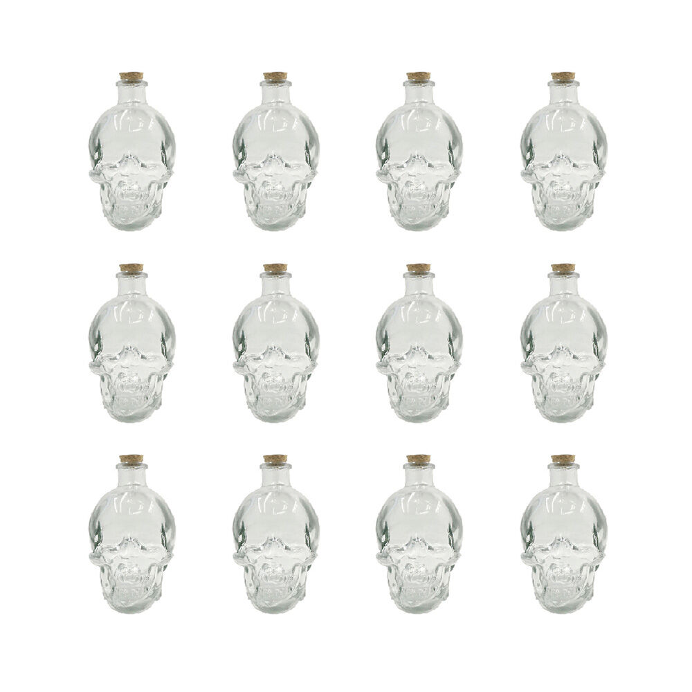 Glass & CO Medium Glass Skull Wine/Whiskey Drinking Bottle Clear 380ml (12 Pack)