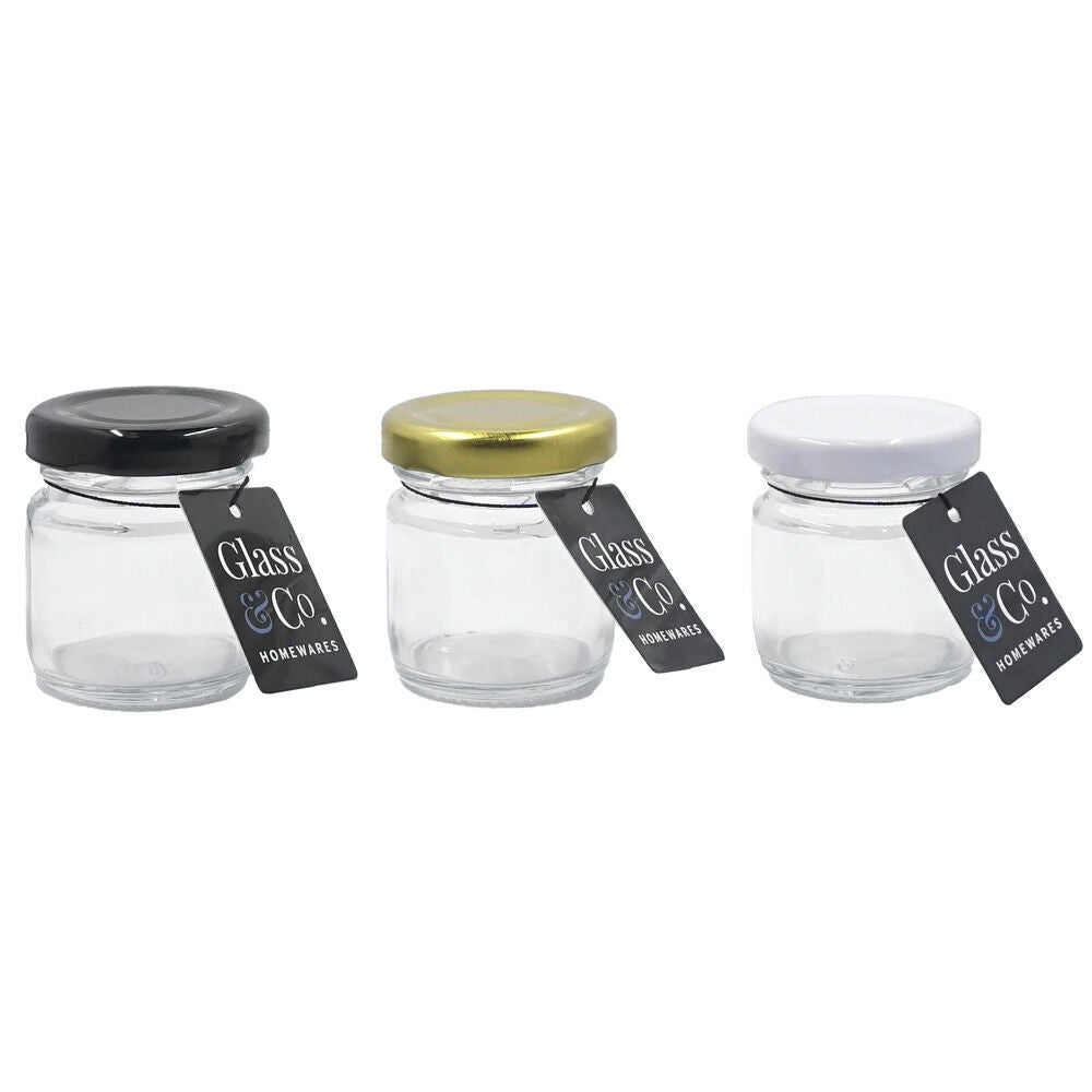 Glass & CO Round Mini Glass Jar Container Assorted Black/Gold/White 30ml (60 Pack) — image 5
