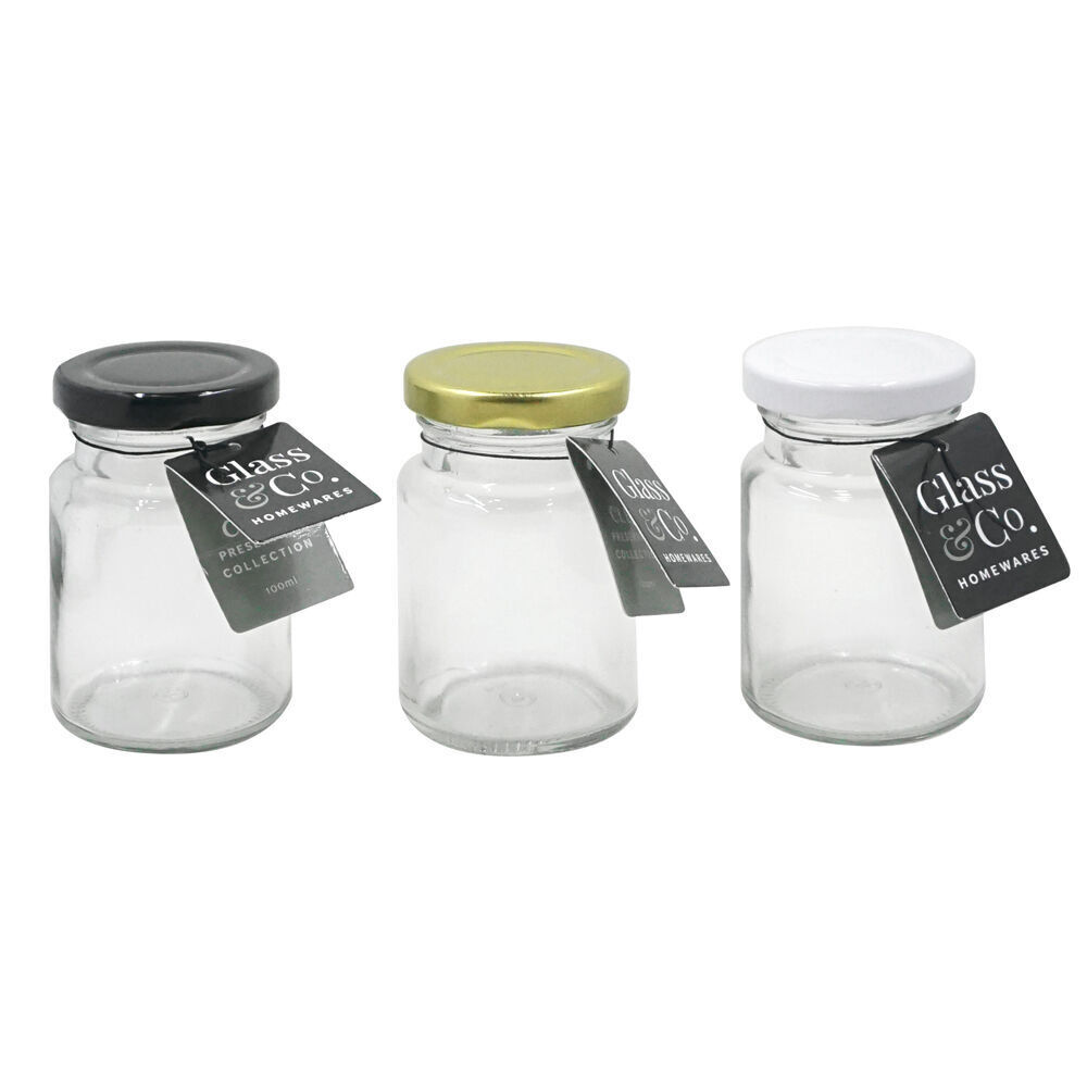 Glass & CO Round Mini Glass Jar Container Assorted Black/Gold/White 100ml (24 Pack) — image 5