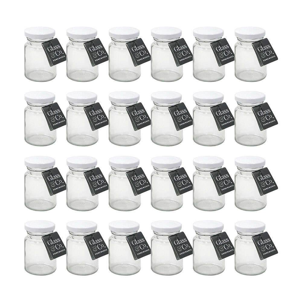 Glass & CO Round Mini Glass Jar Container Assorted Black/Gold/White 100ml (24 Pack)