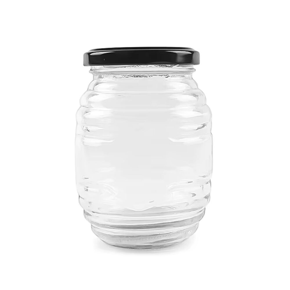 Glass & CO 80ml Clear Cleo Ribbed Round Honey Pot Screw Lid Jar Assorted