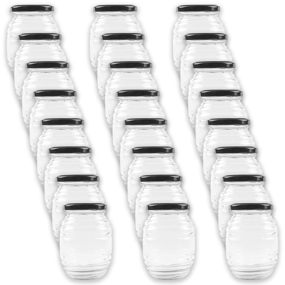 Glass & CO Cleo Ribbed Round Honey Pot Screw Lid Jar 80ml Clear Assorted (24 Pack)