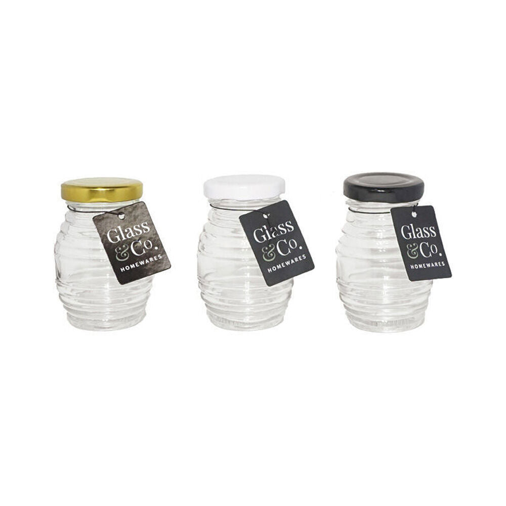 Glass & CO Cleo Ribbed Round Honey Pot Screw Lid Jar 80ml Clear Assorted (24 Pack) — image 3