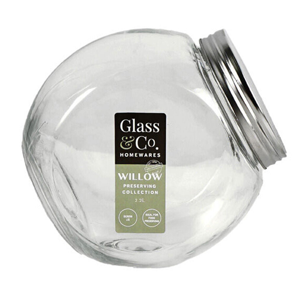 Glass & CO 2.2L Clear Willow Preserving Tilt Silver Screw Lid Storage Jar