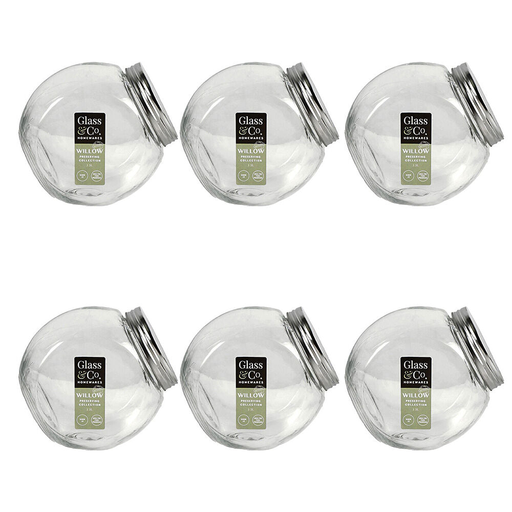 Glass & CO Willow Preserving Tilt Silver Screw Lid Storage Jar 2.2L Clear (6 Pack)