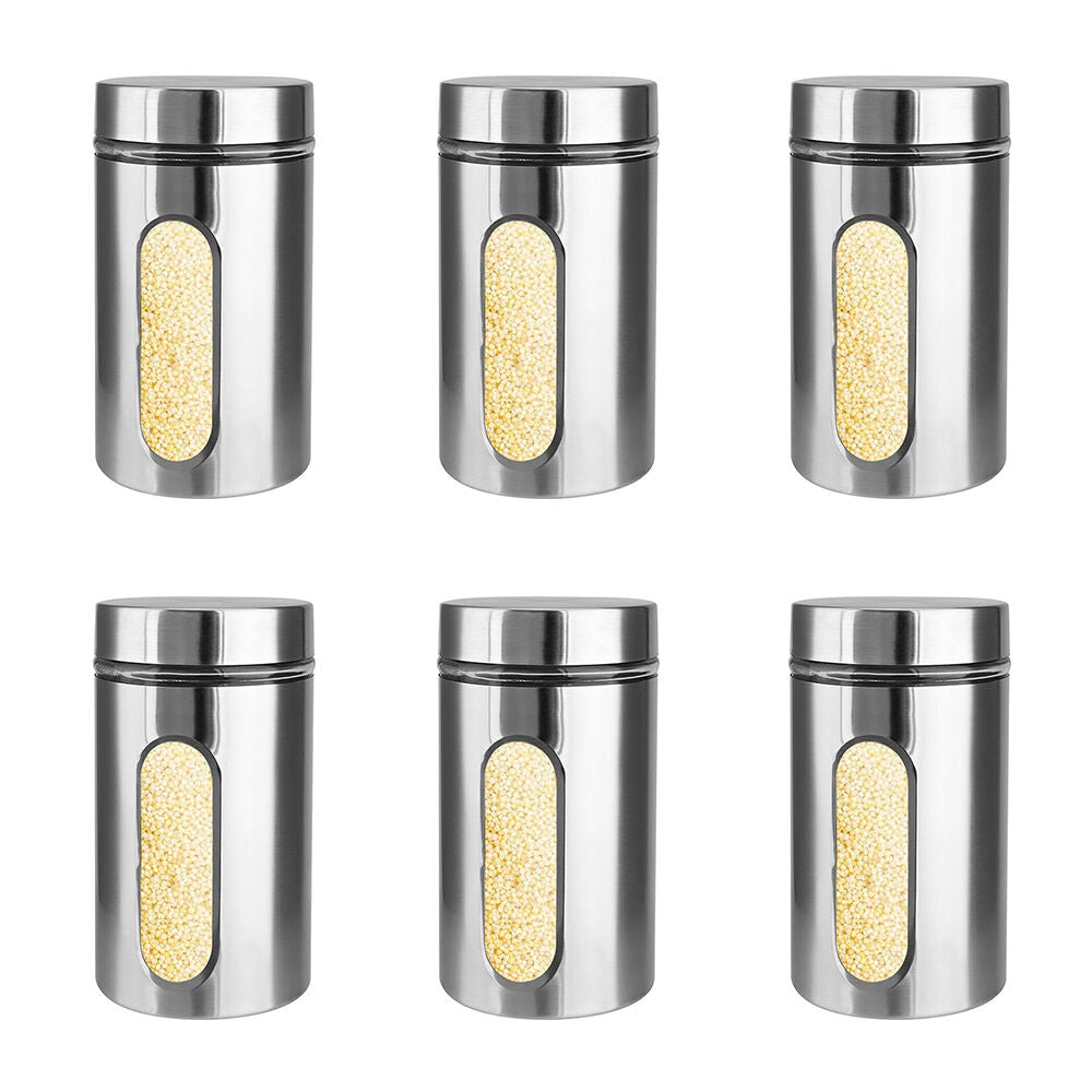 Glass & CO Large Stainless Steel Window Canister Jar 1000ml Assorted (6 Pack)
