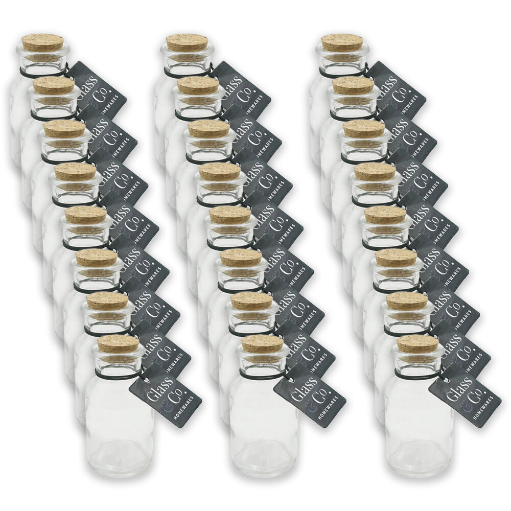 Glass & CO Courtney Push Cork Lid Round Storage Bottle Jar 70ml Clear (24 Pack)