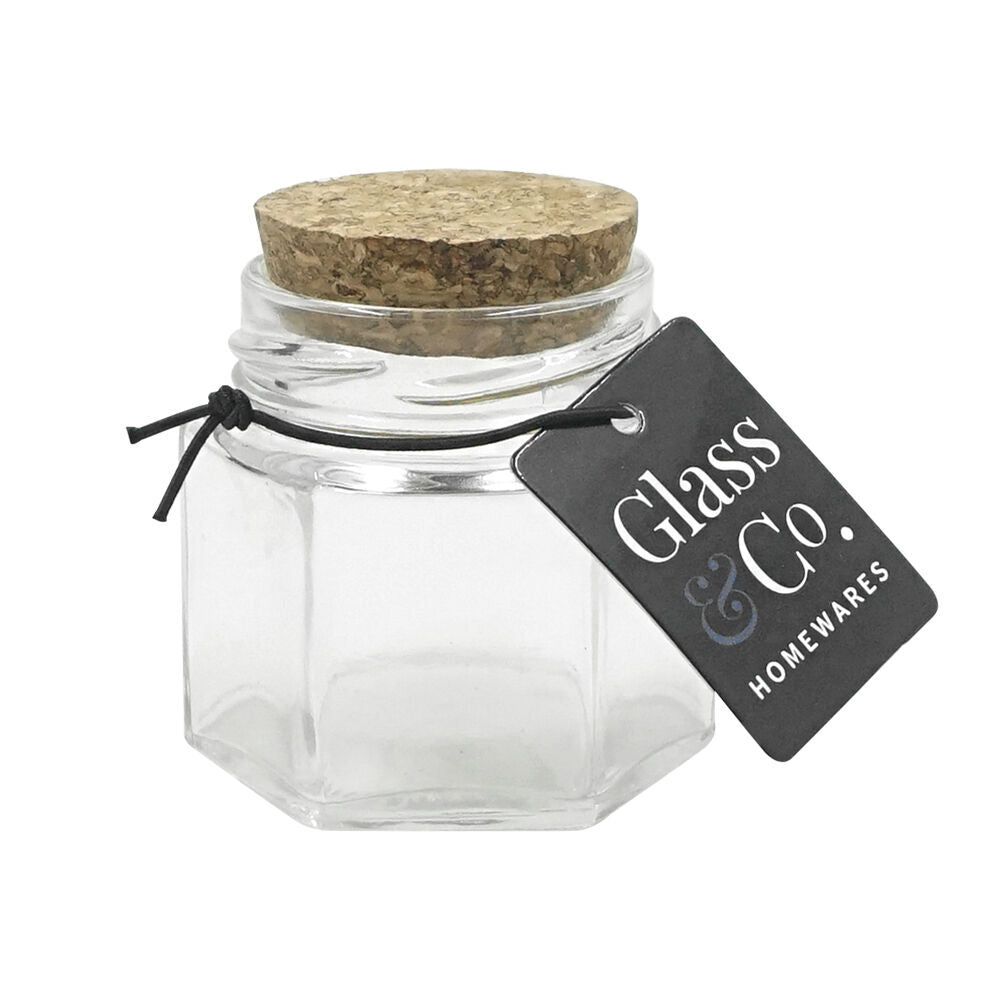 Glass & CO Courtney Glass Hex Jar Container w/ Cork Lid Clear 65ml (24 Pack) — image 2
