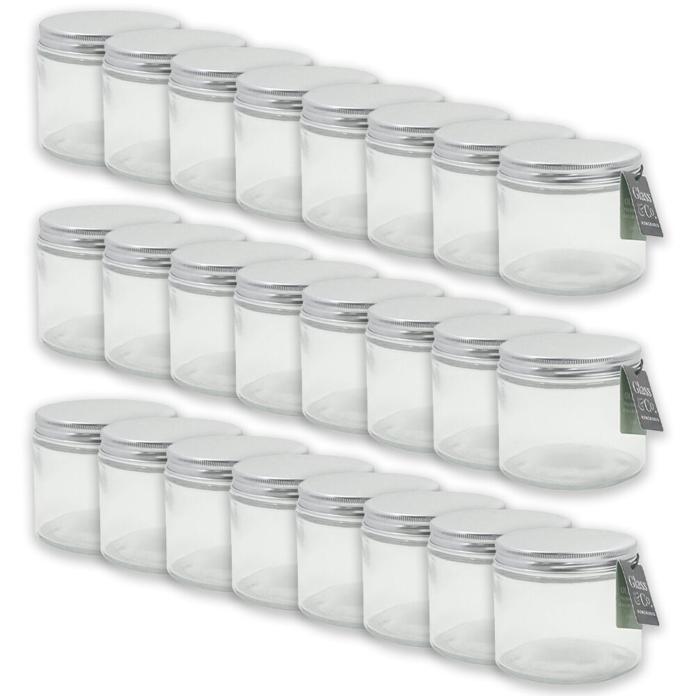 Glass & CO Olivia Round Silver Screw Lid Preserving Storage Jar 400ml Clear (24 Pack)