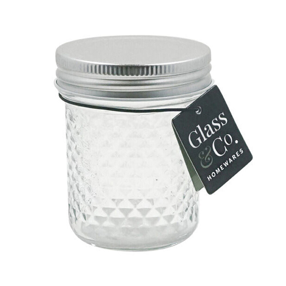 Glass & CO 200ml Clear Cleo Round Silver Lid Quilted Preserving Jar
