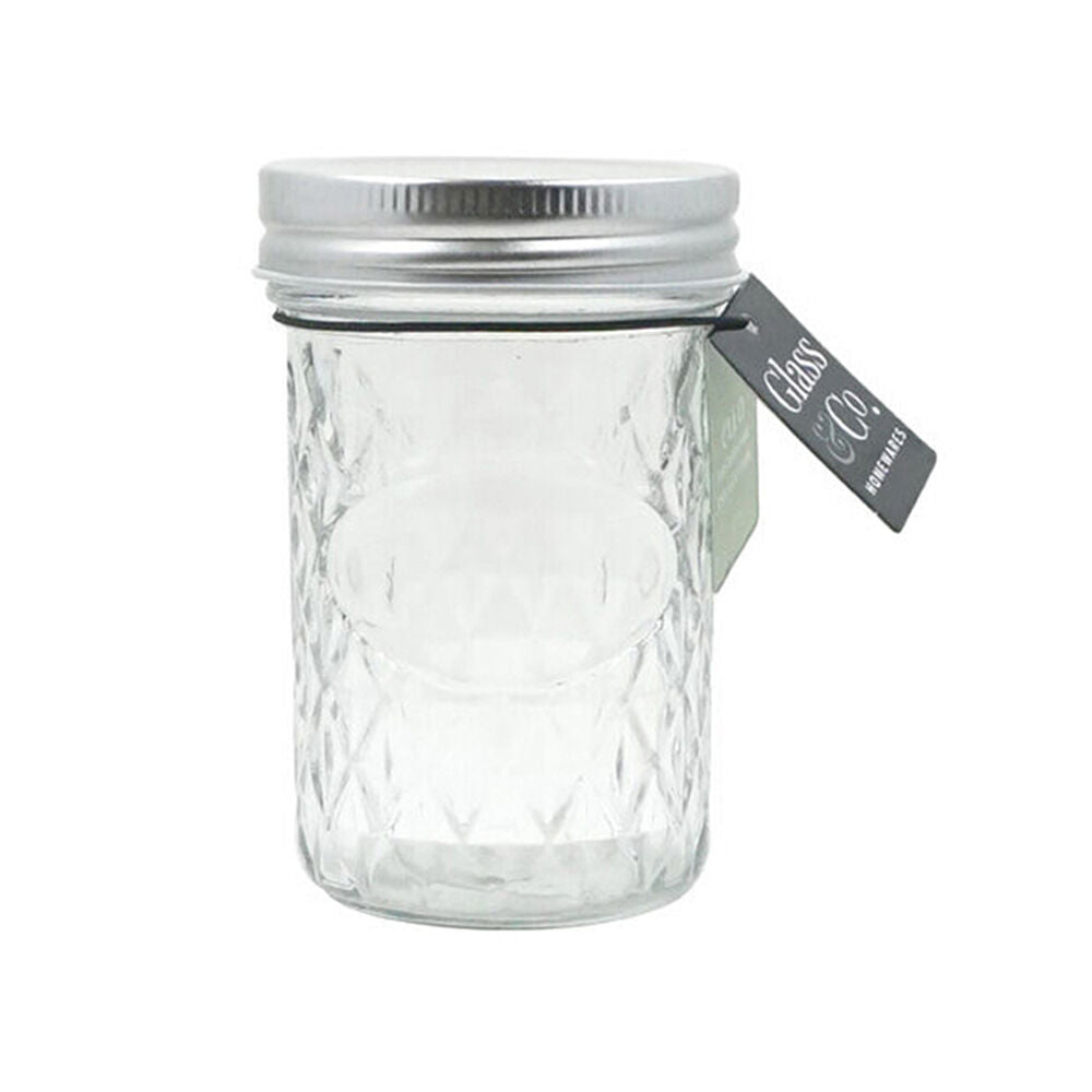 Glass & CO 250ml Clear Cleo Round Silver Lid Quilted Preserving Jar