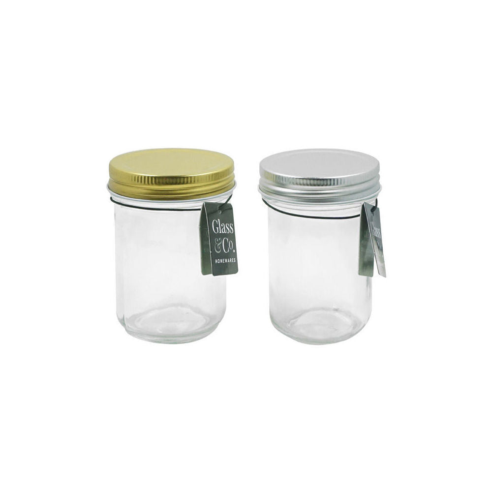 Glass & CO 240ml Clear Olivia Round Metallic Lid Jar Container Assorted — image 2