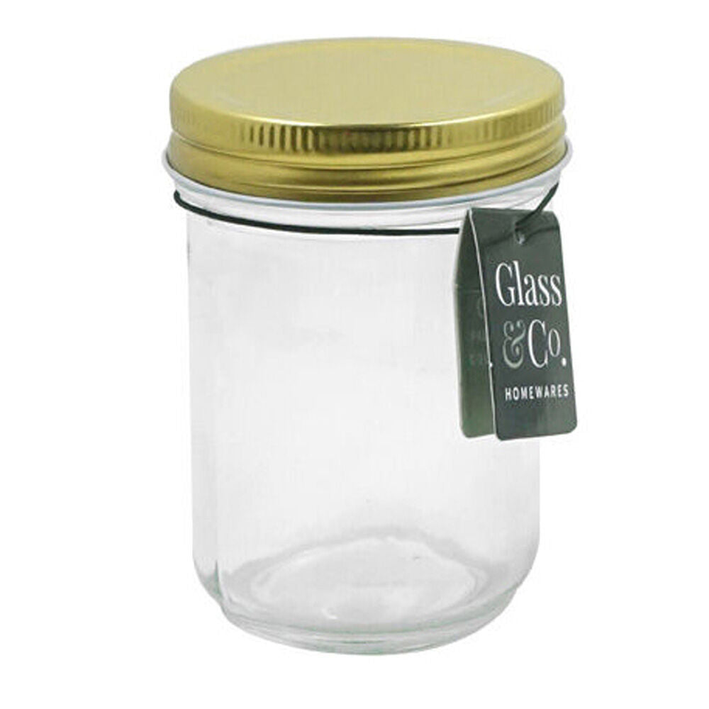 Glass & CO Olivia Round Metallic Lid Jar Container 240ml Clear Assorted (18 Pack) — image 2