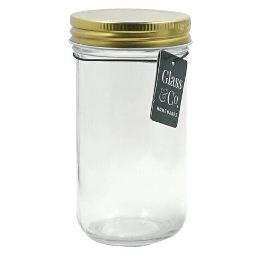 Glass & CO 350ml Clear Olivia Round Metallic Lid Jar Container Assorted