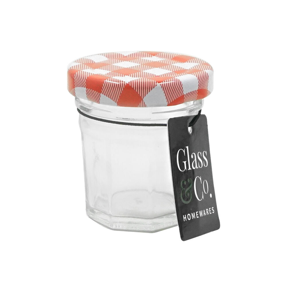 Glass & CO Cleo Glass Jar Herb/Food Container w Checked Lid Clear/Red — 40ml