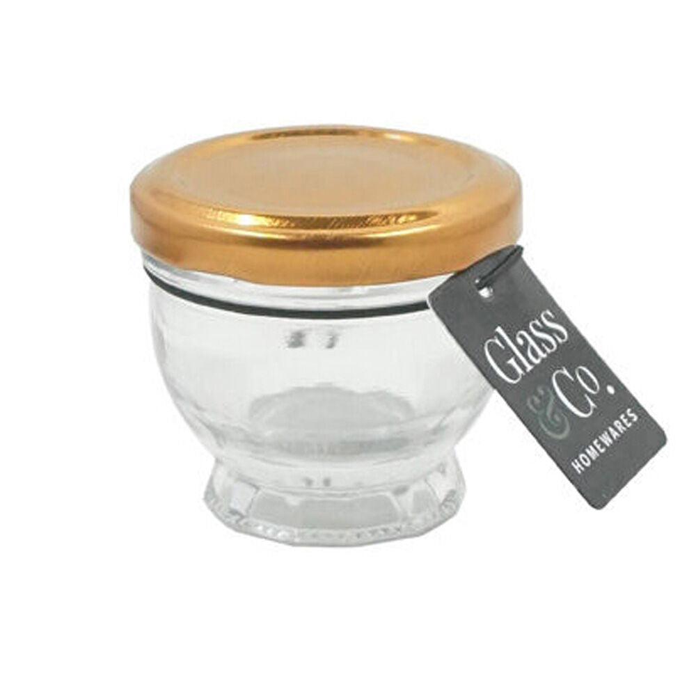 Glass & CO 60ml Clear Cleo Round Metallic Lid Jar Container Assorted