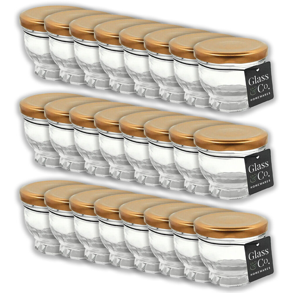 Glass & CO Cleo Round Metallic Lid Jar Container 100ml Clear Assorted (24 Pack)
