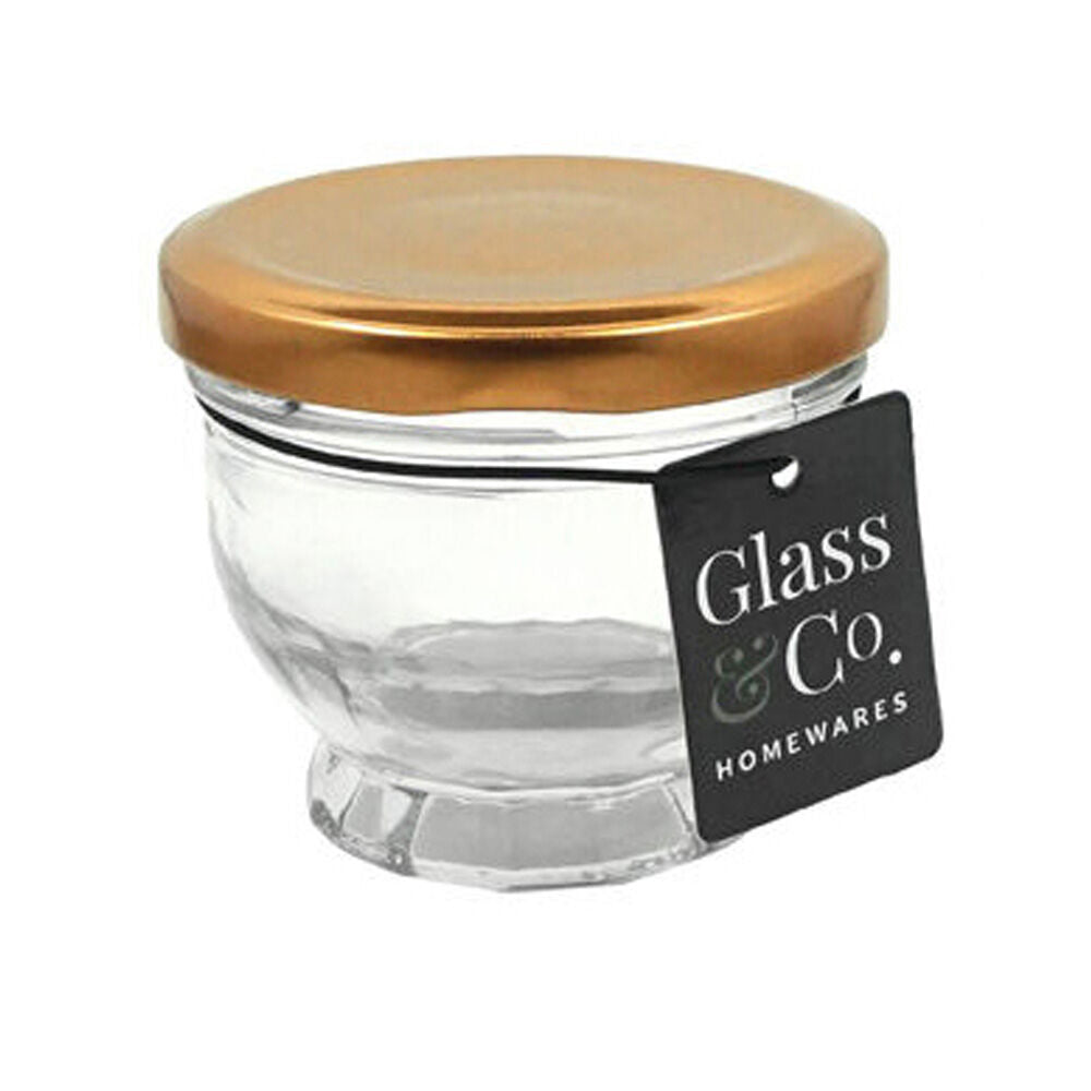 Glass & CO 100ml Clear Cleo Round Metallic Lid Jar Container Assorted