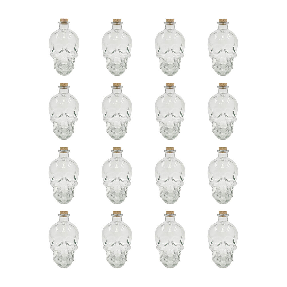 Glass & CO Large Glass Skull Bottle Wine Container w/ Cork Lid Clear 800ml (16 Pack)