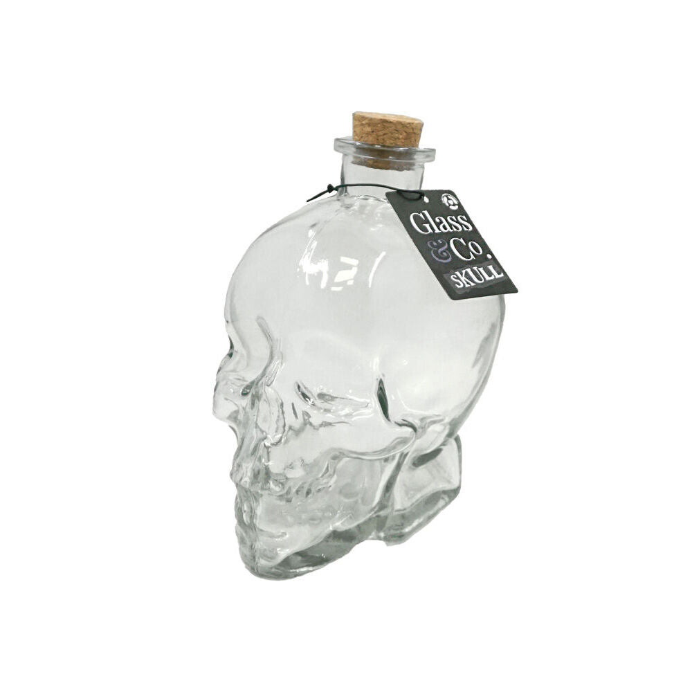 Glass & CO Large Glass Skull Bottle Wine Container w/ Cork Lid Clear 800ml — image 2