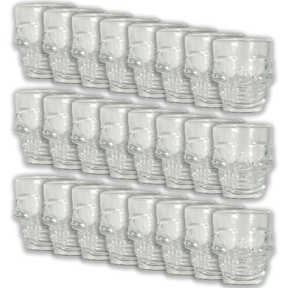Glass & CO Novelty Skeleton Skull Face Shot Shooter Cup 50ml Clear (24 Pack)