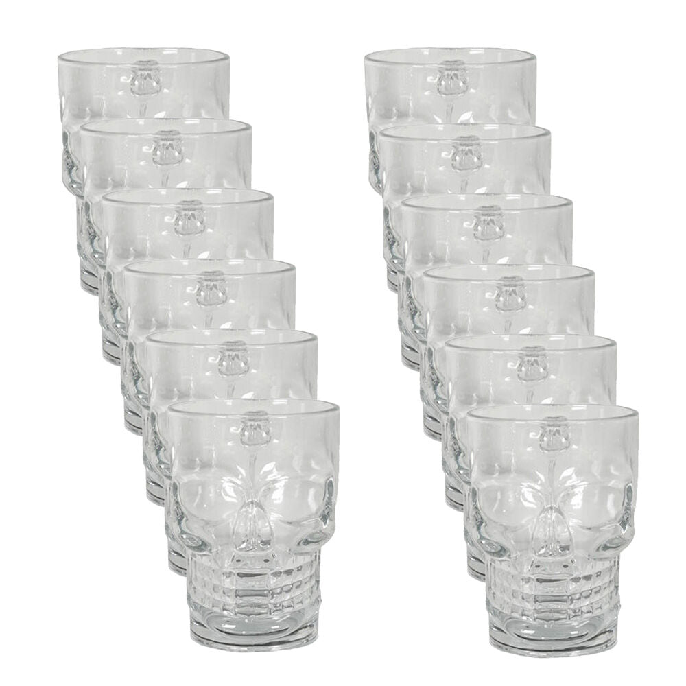 Glass & CO Novelty Skeleton Skull Face Beer Drinking Cup 500ml Clear (12 Pack)