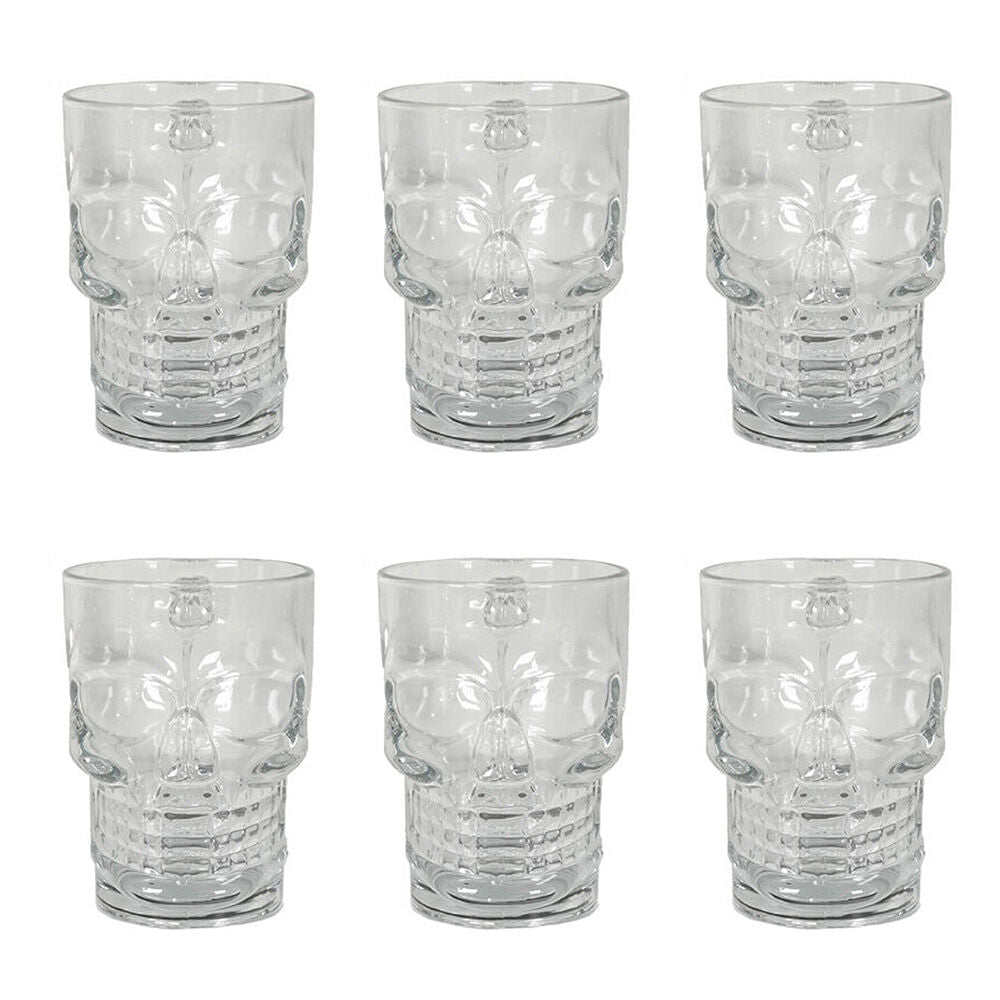 Glass & CO Novelty Skeleton Skull Face Beer Drinking Cup 500ml Clear (6 Pack)