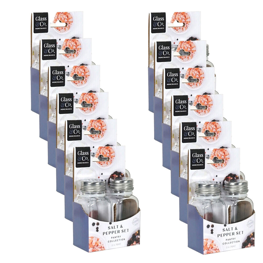 Glass & CO 2pc Glass & Co Salt and Pepper Shaker Dispenser Set 70ml Silver/Clear (12 Pack)