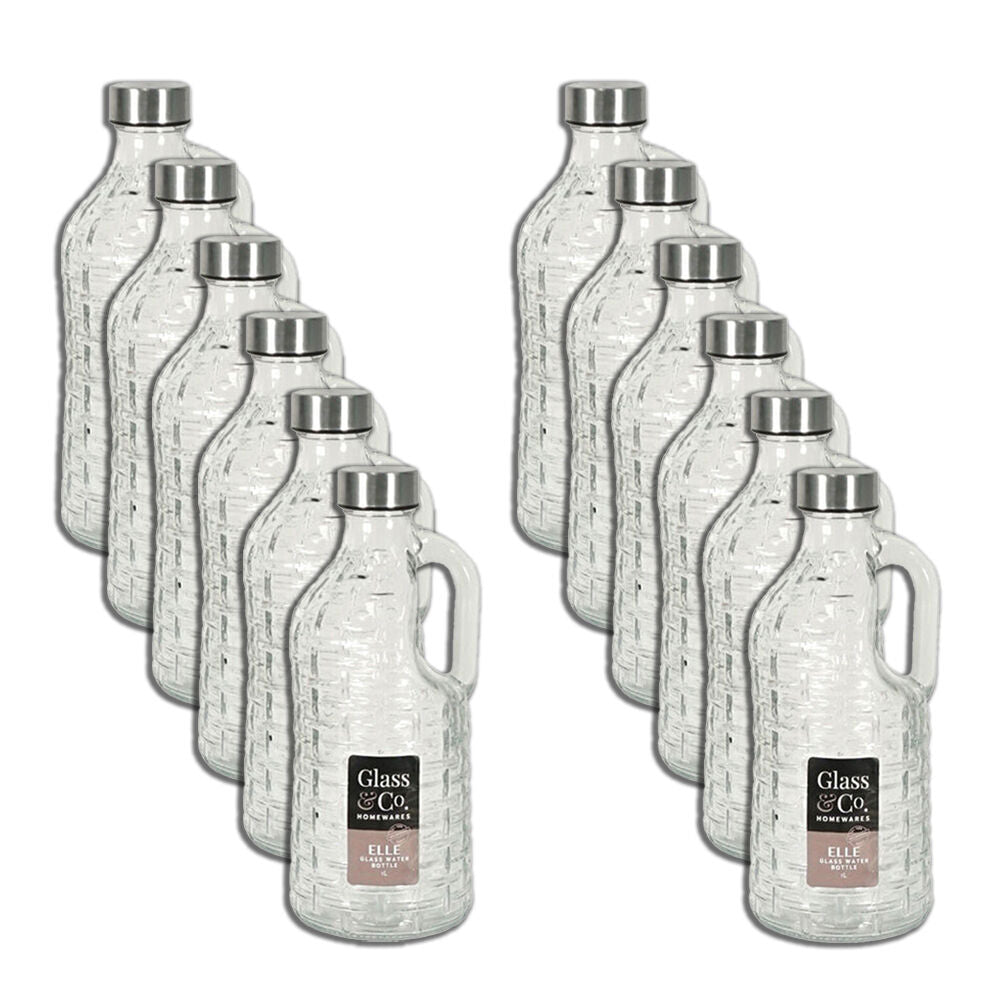 Glass & CO Elle Water Dispenser Pitcher Jug w/ Lid 1L Silver/Clear (12 Pack)