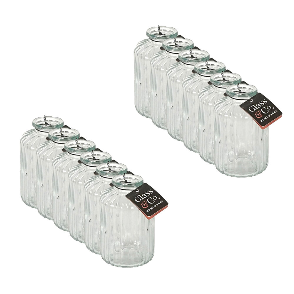 Glass & CO Ribbed Bottle Glass Vase Flower Holder Home Decor 10x6x6cm Clear (12 Pack)