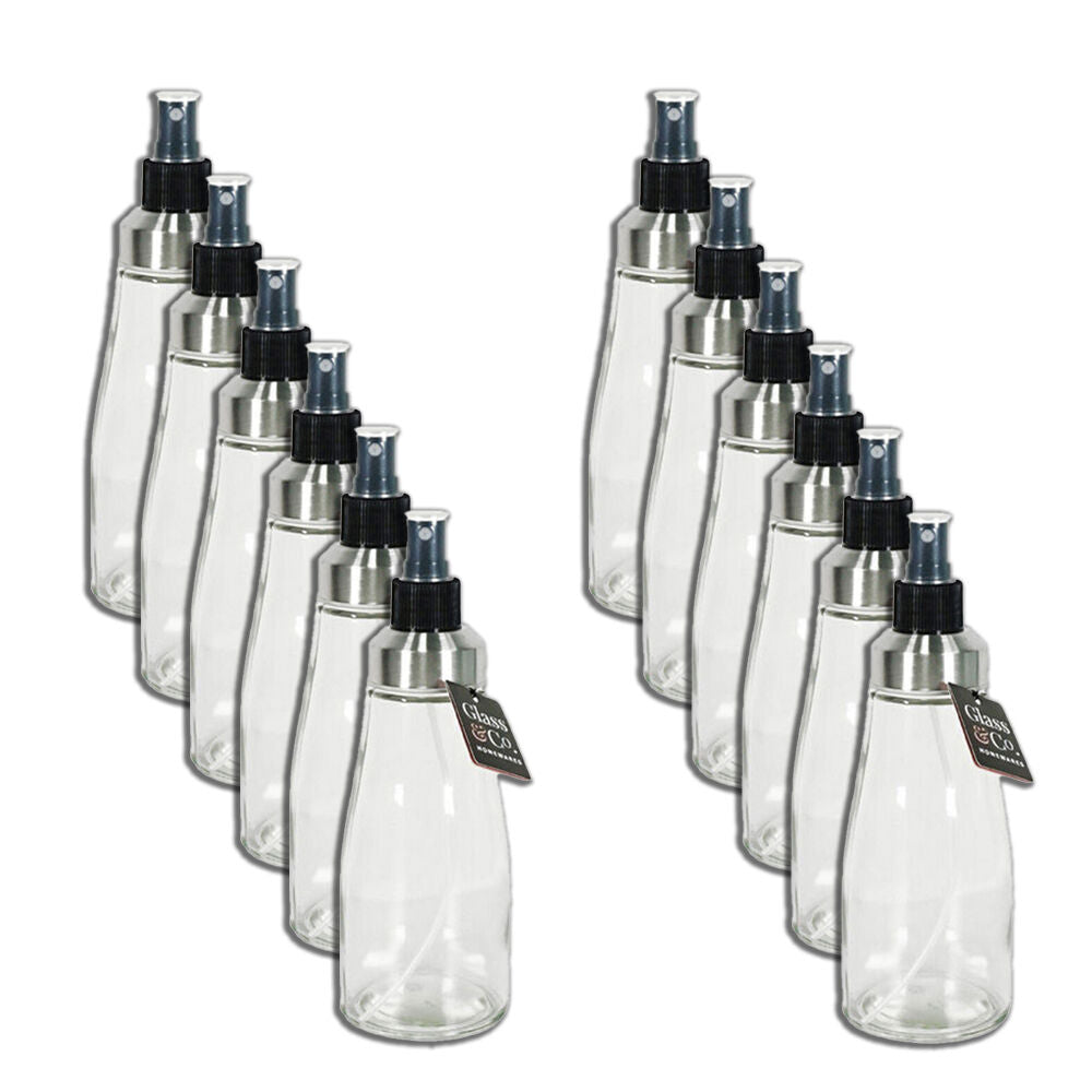 Glass & CO Clear Fine Mist Liquid Spray Bottle 300ml Black/Silver (12 Pack)
