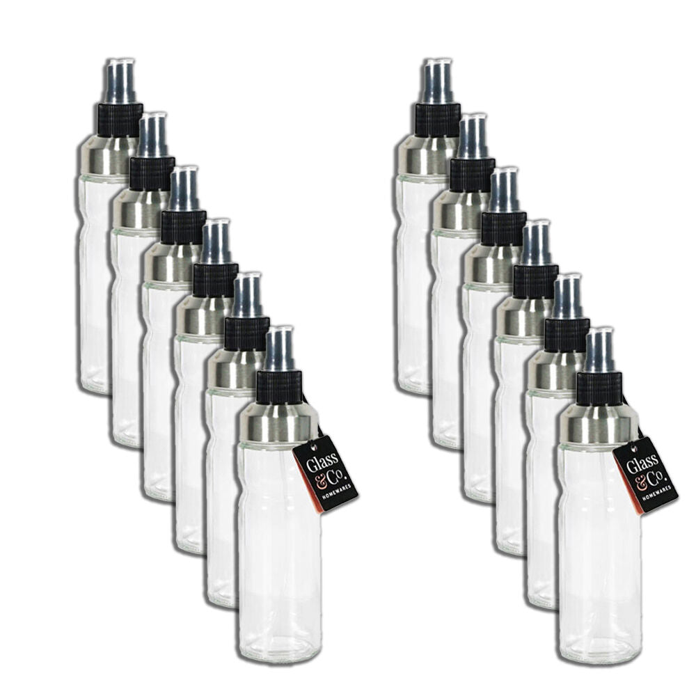 Glass & CO Clear Liquid Spray Thin Bottle 170ml Black/Silver (12 Pack)