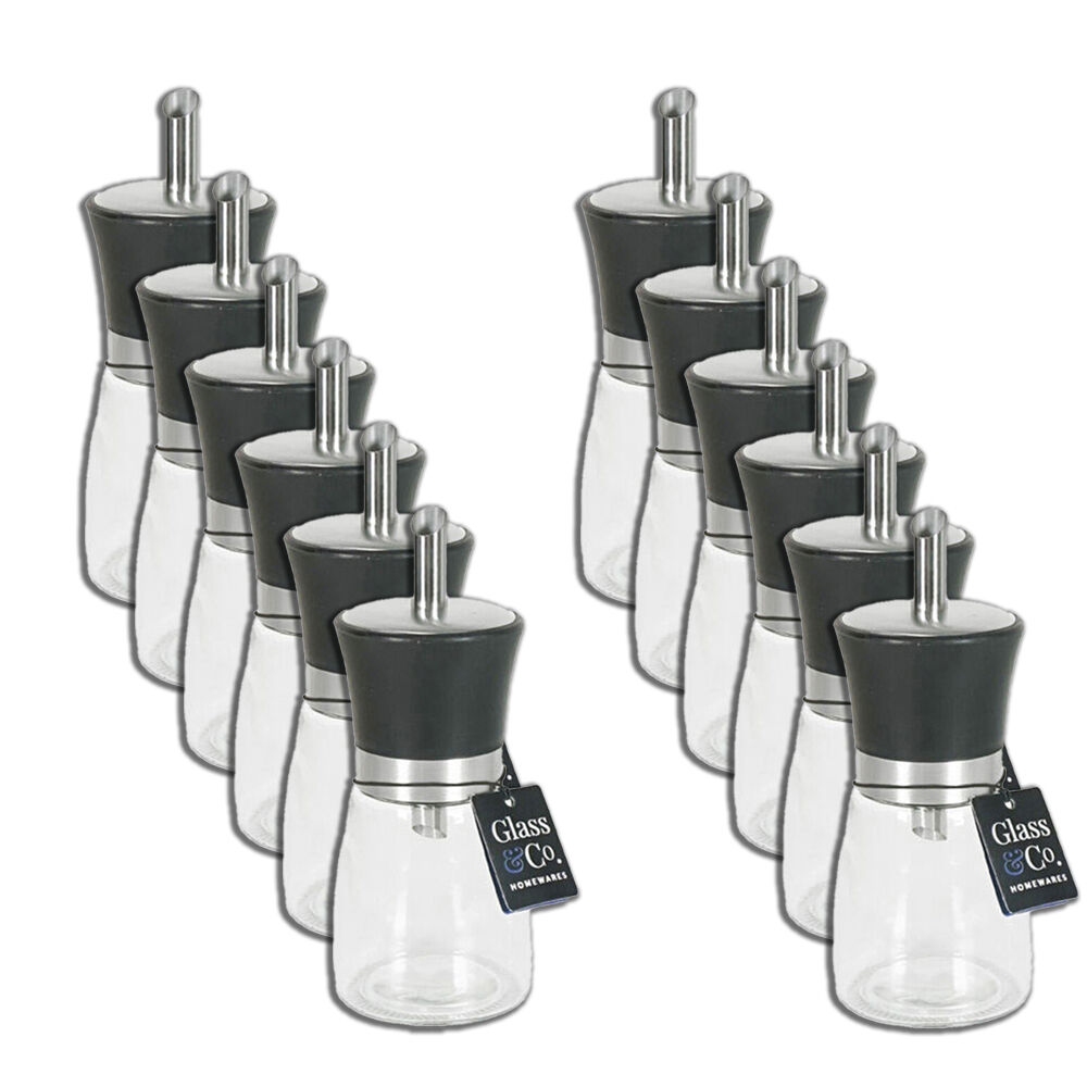 Glass & CO Clear Sugar Pourer Dispenser Bottle 200ml Black/Silver (12 Pack)