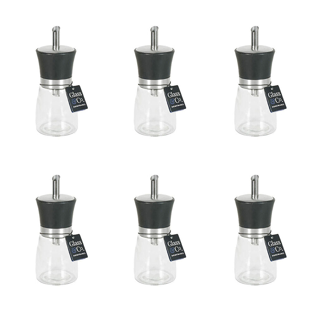 Glass & CO Clear Sugar Pourer Dispenser Bottle 200ml Black/Silver (6 Pack)