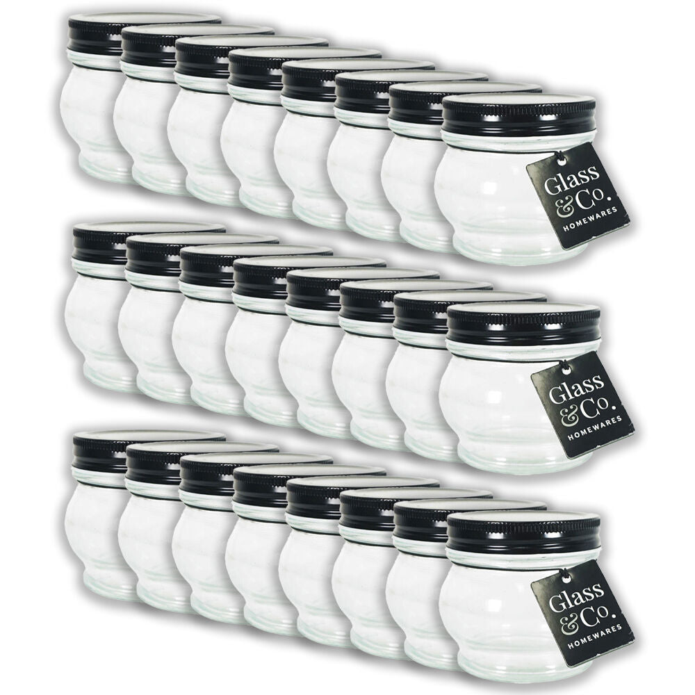 Glass & CO Olivia Round Black Metal Lid Storage Jar 180ml Clear (24 Pack)