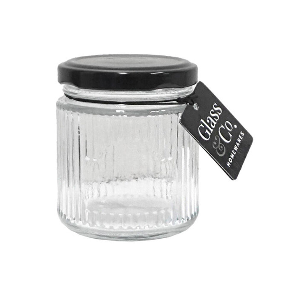 Glass & CO 170ml Clear Olivia Round Black Metal Lid Storage Jar