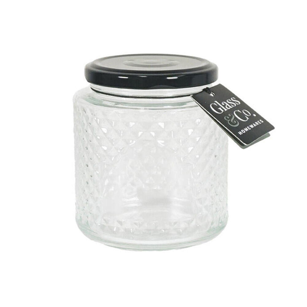 Glass & CO Cleo Quilted Black Metal Lid Storage Jar 350ml Clear (24 Pack) — image 2