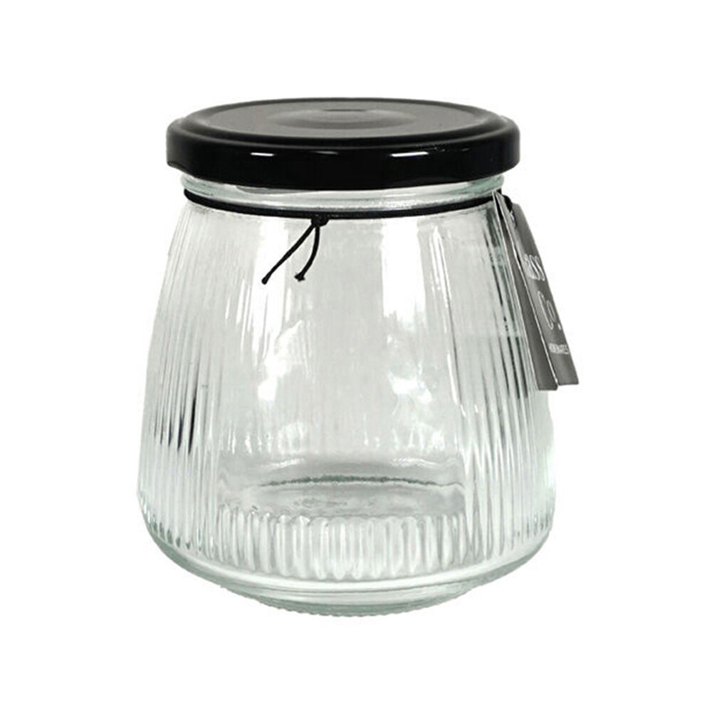 Glass & CO Cleo Taper Ribbed Black Metal Lid Storage Jar 350ml Clear (18 Pack) — image 2