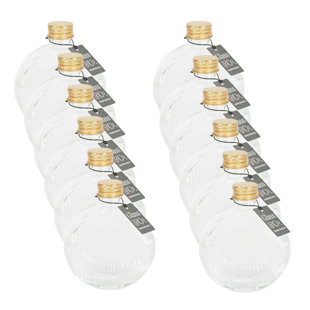 Glass & CO Flat Round Gold Lid Bottle Storage Jar 210ml Clear (12 Pack)