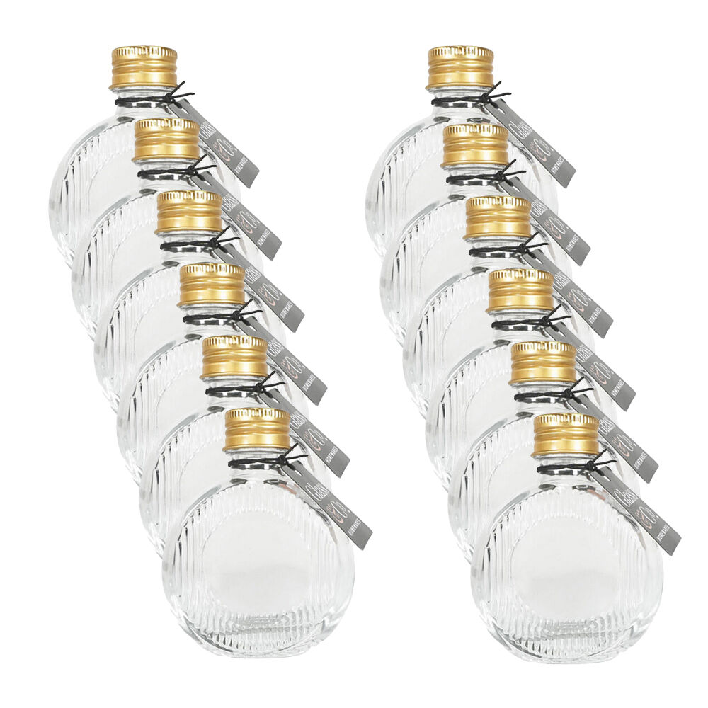 Glass & CO Flat Round Gold Lid Bottle Storage Jar 60ml Clear (12 Pack)