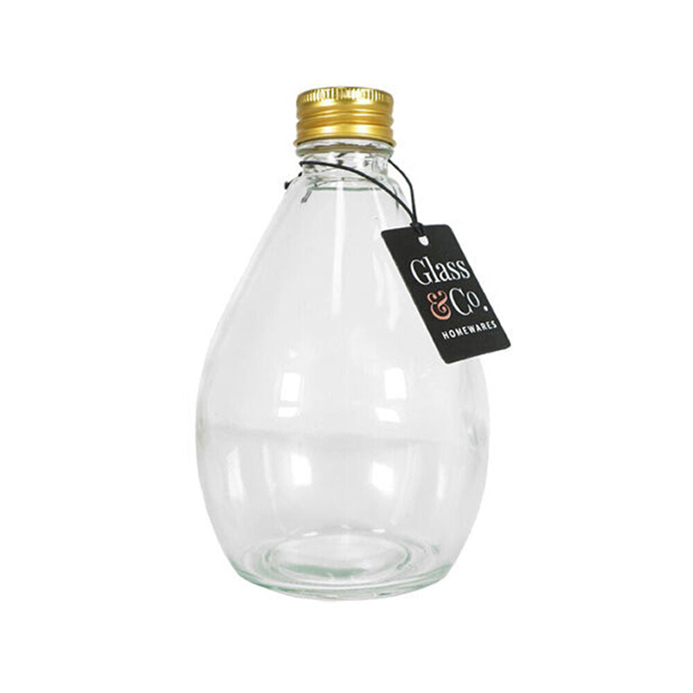 Glass & CO 350ml Clear Round Metallic Gold Lid Bottle Storage Jar