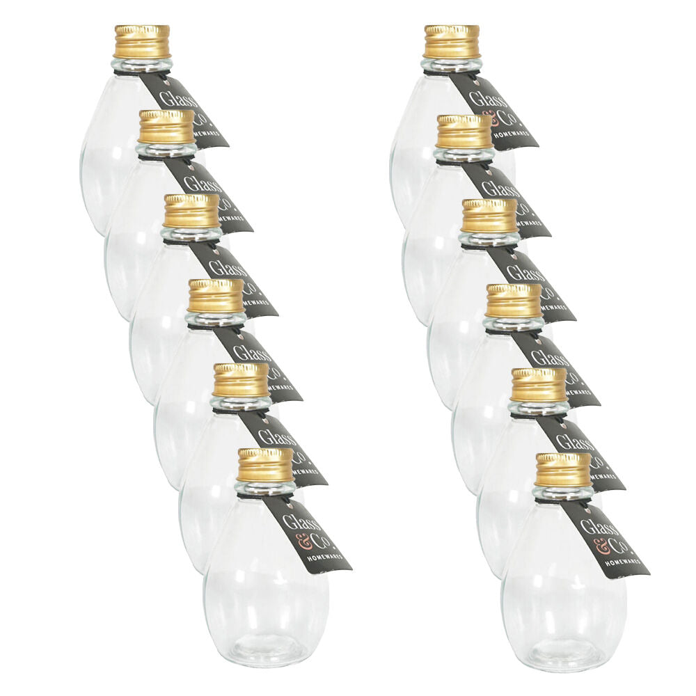 Glass & CO Round Metallic Gold Lid Bottle Storage Jar 110ml Clear (12 Pack)