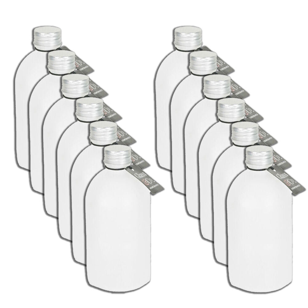 Glass & CO Round Silver Lid Frosted Bottle Storage Jar 330ml Clear (12 Pack)