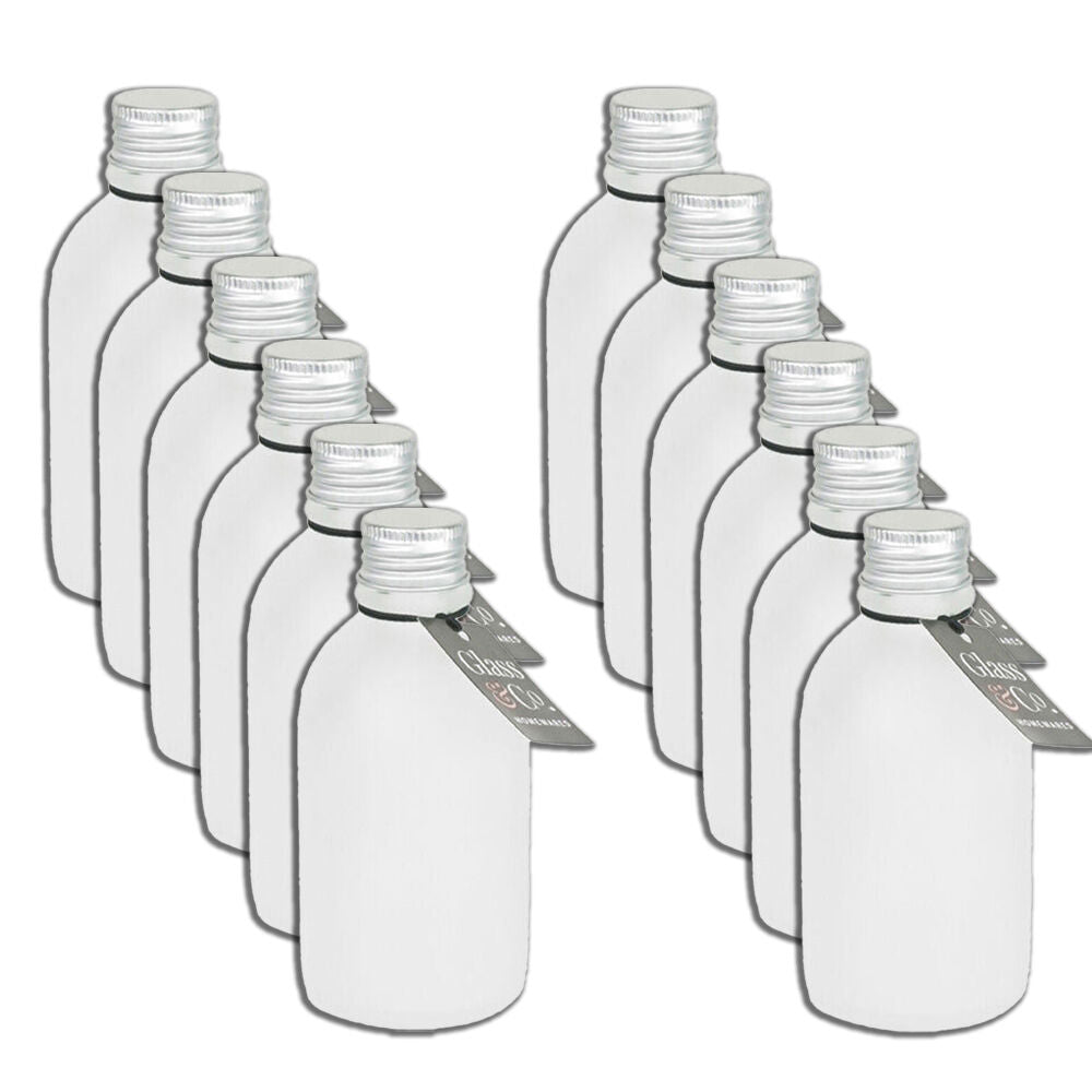 Glass & CO Round Silver Lid Frosted Bottle Storage Jar 150ml Clear (12 Pack)