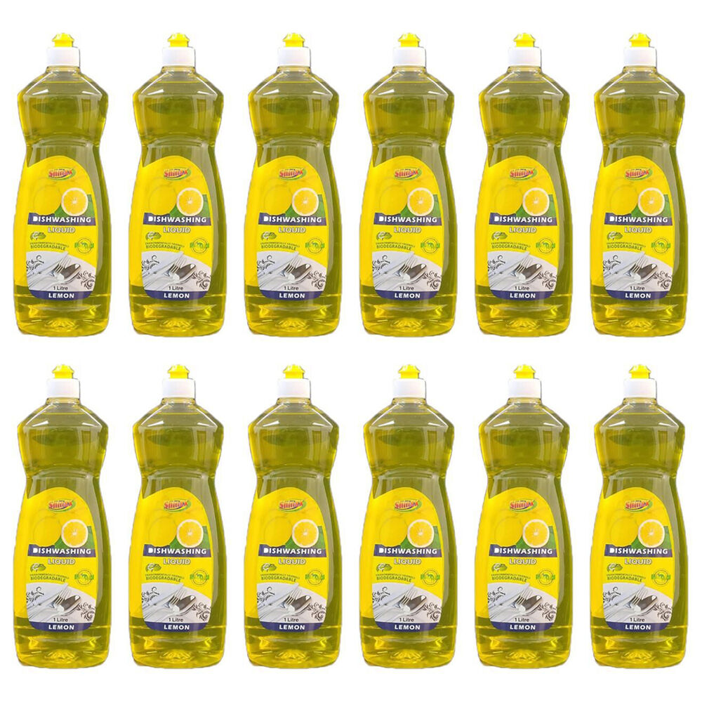 Shinax Dishwashing Liquid Dish Detergent w/ Fresh Lemon Fragrance 1L (12 Pack)