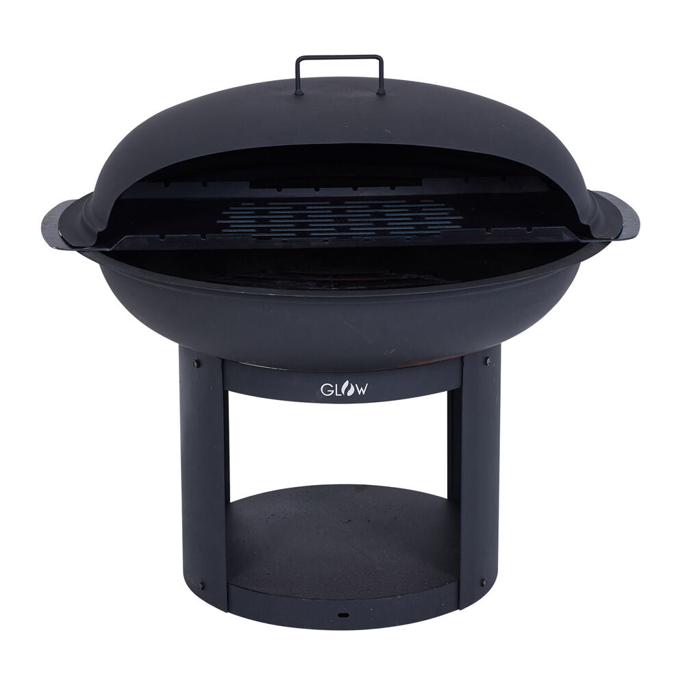 Glow 75x73cm Verona Fire Pit Outdoor Heating w/ Pizza Cooking Station Black — image 2