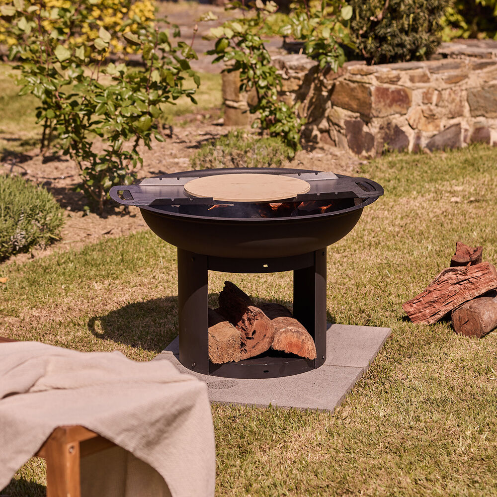 Glow 75x73cm Verona Fire Pit Outdoor Heating w/ Pizza Cooking Station Black — image 5
